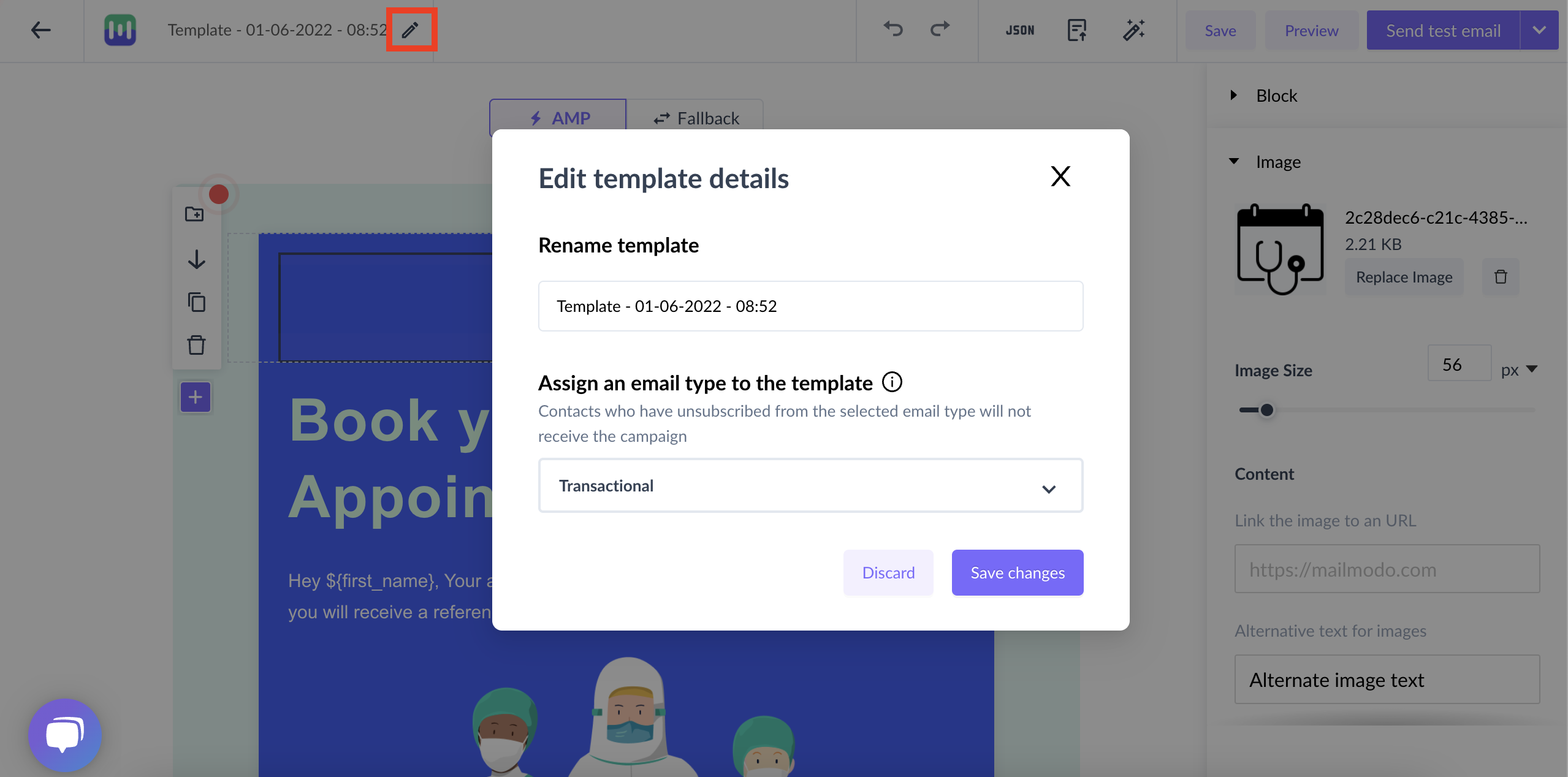 How to assign an email type to a template in Mailmodo