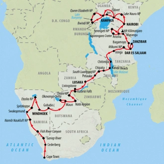 tourhub | On The Go Tours | Great African Expedition Northbound - 56 days | Tour Map