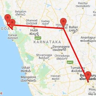 tourhub | Agora Voyages | Bangalore to Hampi & Goa Beach | Tour Map