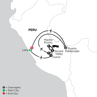 tourhub | Globus | Independent Peru Highlights with Peru's Amazon | Tour Map