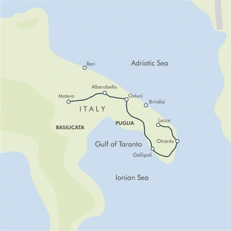 tourhub | Exodus | Cycling Puglia & Matera | Tour Map