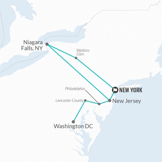 tourhub | Bamba Travel | Niagara Falls, Washington DC, Philadelphia & Amish Country 4D/3N (from New York) | Tour Map