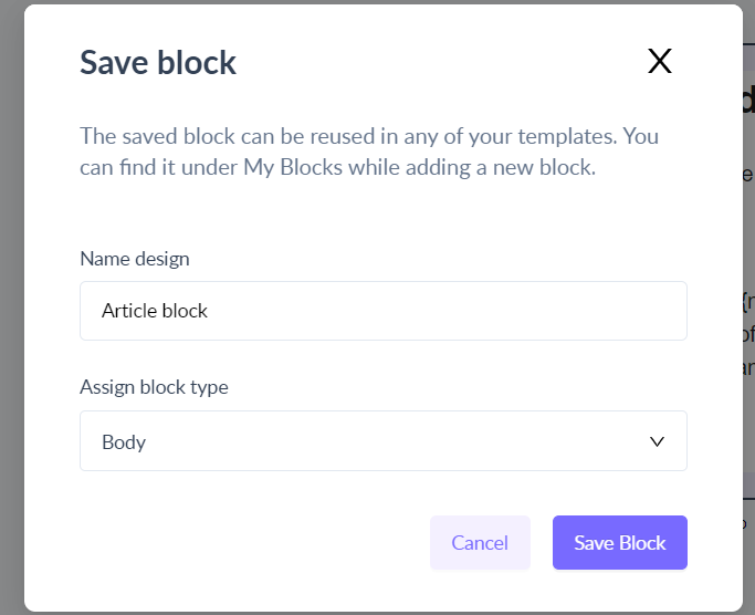 How to save your created blocks in the editor