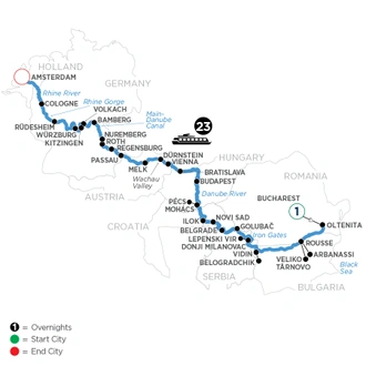 tourhub | Avalon Waterways | From Romania to the North Sea with 1 Night in Bucharest (Expression) | Tour Map