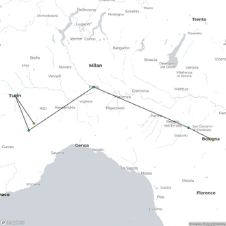 tourhub | Omega Tours | Flavours of Northern Italy: From Bologna to Barolo | Tour Map