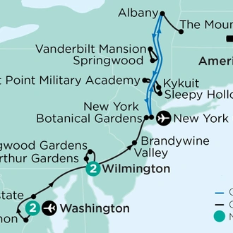 tourhub | APT | Mansions of the Gilded Age, New York & Hudson River Cruise During Fall | Tour Map