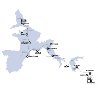 tourhub | Contiki | London to Santorini | Start London | Summer | 2024 | Tour Map