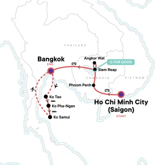 tourhub | G Adventures | Cambodia & The Thai Islands – East Coast | Tour Map