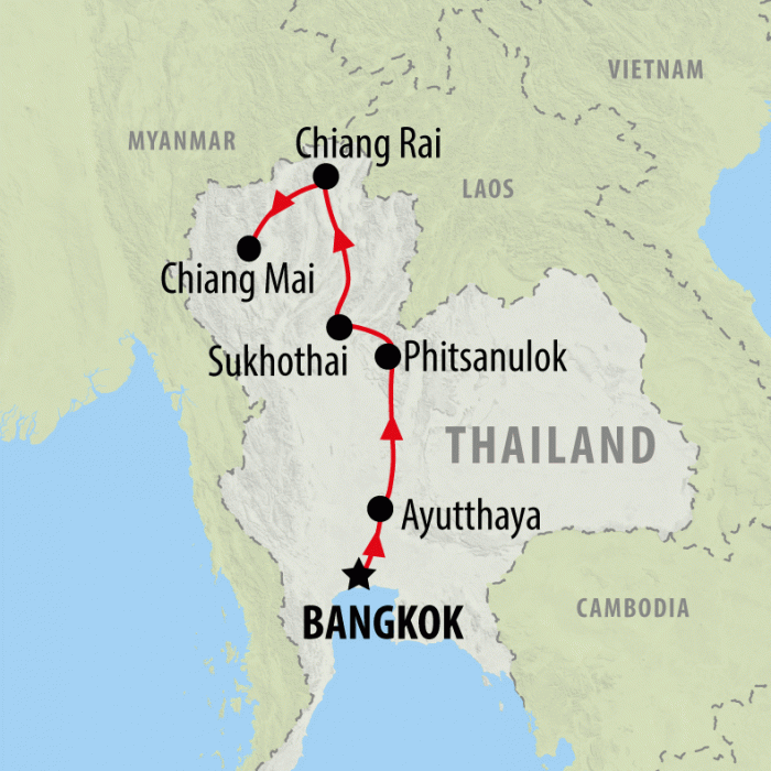 tourhub | On The Go Tours | Bangkok to Chiang Mai Express - 5 days | Tour Map