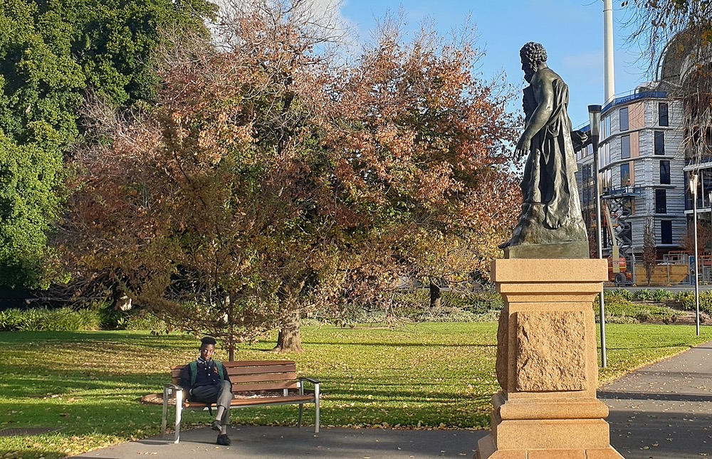 Statue of "Hercules" outside Adelaide Oval in Tarntanya Wama (Park 26)