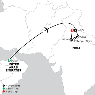 tourhub | Globus | Independent India: The Golden Triangle with Dubai | Tour Map