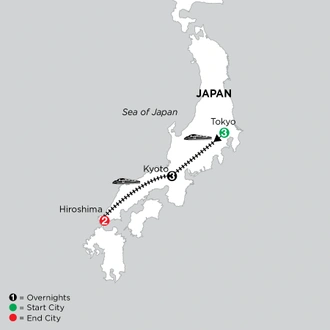 tourhub | Globus | Independent Tokyo, Kyoto & Hiroshima City Stays | Tour Map