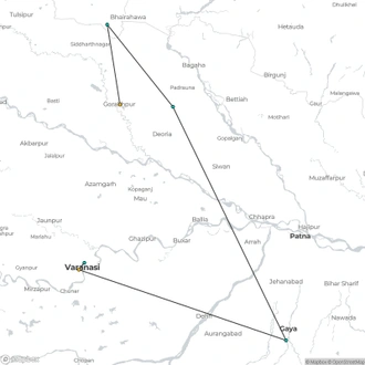 tourhub | Agora Voyages | Path of Enlightenment: Lumbini, Kushinagar, Bodhgaya & Sarnath | Tour Map