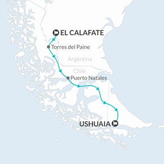 tourhub | Bamba Travel | Torres del Paine and Ushuaia Adventure 9D/8N | Tour Map