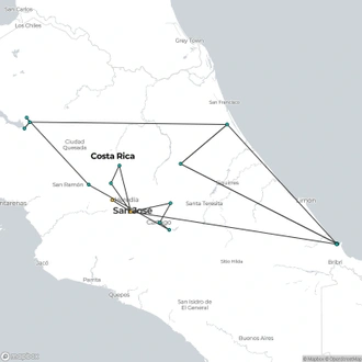 tourhub | Destiny Travel Costa Rica | 12 Days: Naturally Costa Rica program | Tour Map