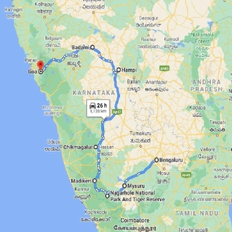 tourhub | UncleSam Holidays | Amazing Karnataka with Goa | Tour Map