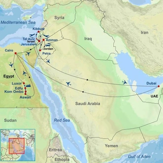 tourhub | Indus Travels | Highlights of Israel Dubai Egypt and Jordan | Tour Map