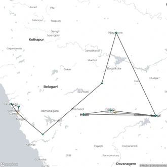 tourhub | Agora Voyages | Hubli to Hampi, Bijapur, Badami, Anshi National Park & Goa Beach Tour | Tour Map