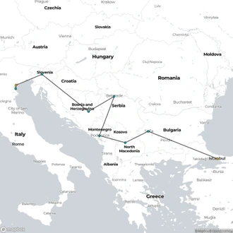 tourhub | Uniworld Boutique River Cruises | Cruise & Rail: Venice, Istanbul & the Balkans | Tour Map