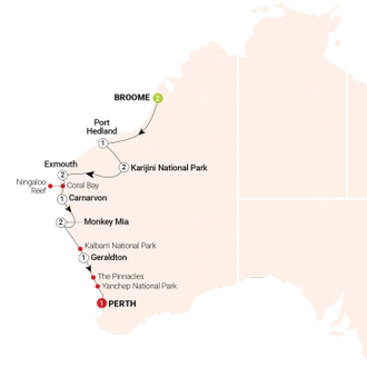 tourhub | AAT Kings | Untamed Pilbara & West Coast | Tour Map