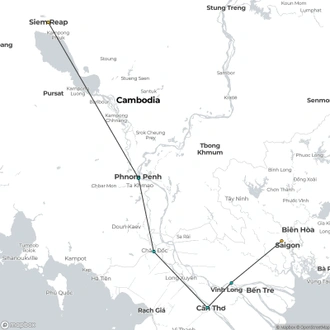 tourhub | All Points East | Saigon to Angkor | Tour Map