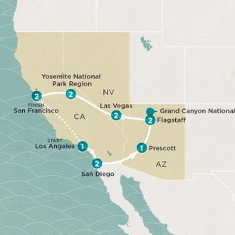 tourhub | Topdeck | Get Social: USA West Coast 2024-25 | Tour Map