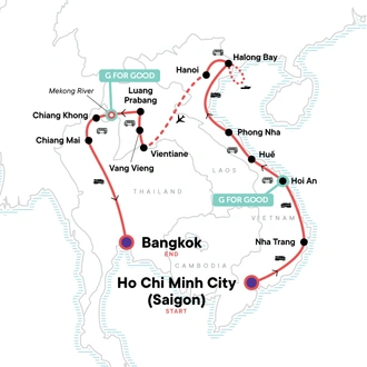 tourhub | G Adventures | Vietnam, Laos & Thailand: Riversides & Railways | Tour Map