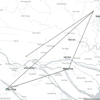 tourhub | Mr Linh's Adventures | Adventure in Mekong Delta 3 days 2 nights | Tour Map