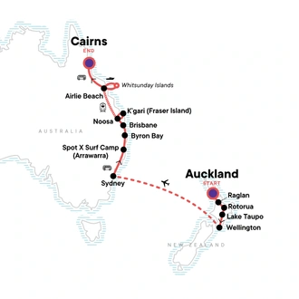 tourhub | G Adventures | Australia and New Zealand: Surfing Waves & The Whitsundays | Tour Map