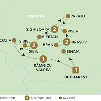 tourhub | Blue-Roads Touring | Romania: Mountains to Monasteries 2024 | Tour Map