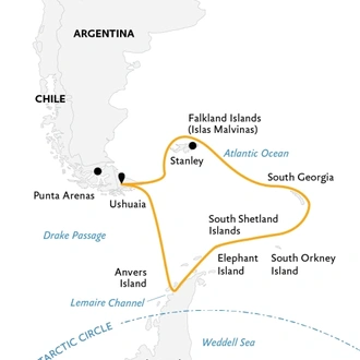 tourhub | Quark Expeditions | Falklands, South Georgia, and Antarctica: Explorers and Kings | Tour Map