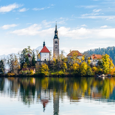 A view of Bled island in Slovenia's famous Lake Bled.