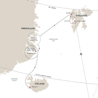 tourhub | HX Hurtigruten Expeditions | Arctic Island Odyssey - Svalbard, Greenland and Iceland | Tour Map