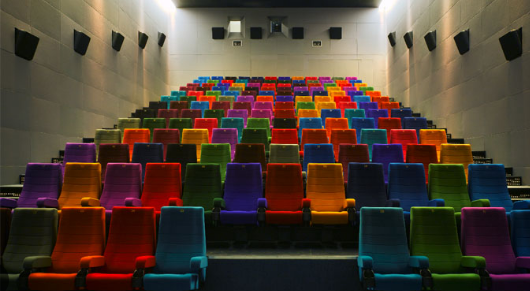The multicoloured seats from Inside the Lighthouse Cinema in Dublin