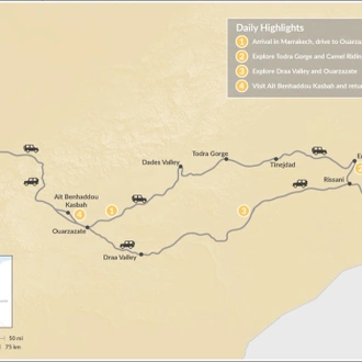 tourhub | Voyagiste Maroc | 4 Days Marrakech Desert Tour to Merzouga | Tour Map