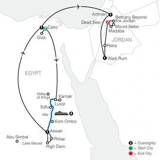 tourhub | Globus | Egypt with Nile Cruise and Treasures of Jordan | Tour Map