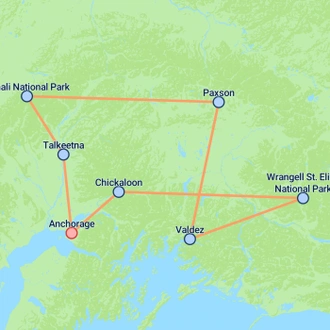 tourhub | On The Go Tours | Central Alaska Summer Camping - 11 days | Tour Map