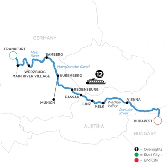 tourhub | Avalon Waterways | Christmastime from Frankfurt to Budapest (Imagery II) | Tour Map