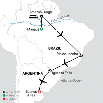 tourhub | Cosmos | The Best of Brazil & Argentina with Brazil's Amazon | Tour Map