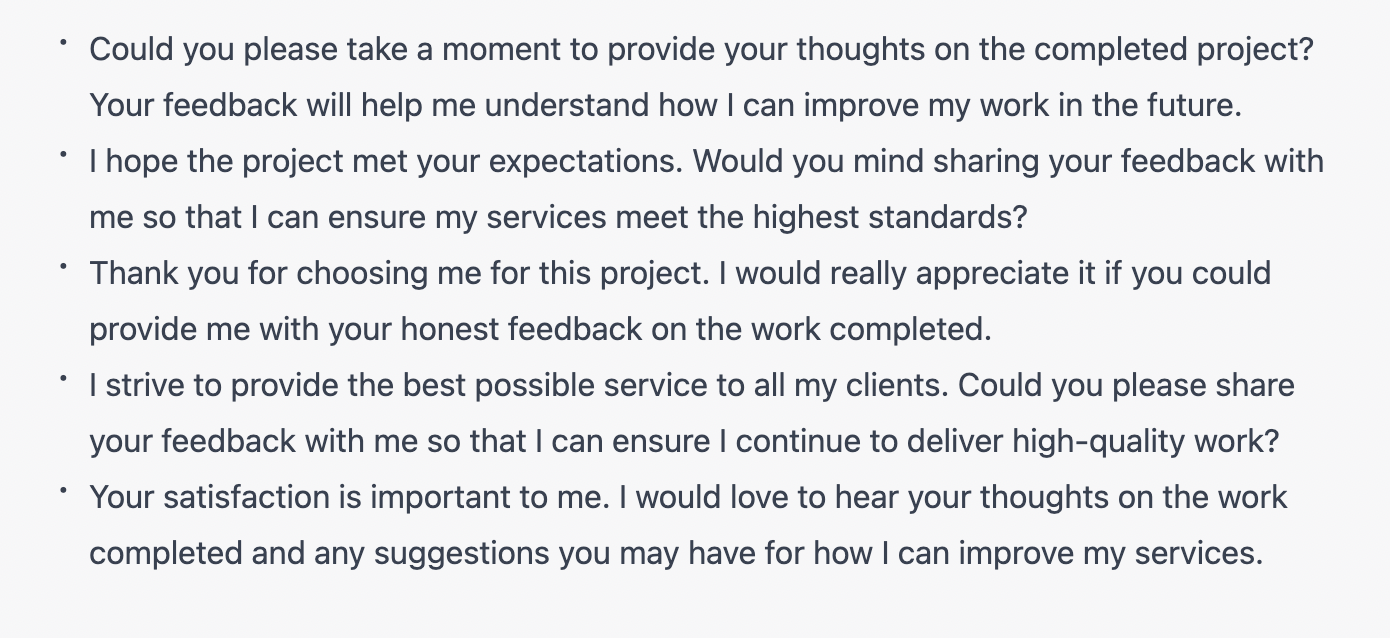 mẫu câu dùng để xin feedback khách hàng