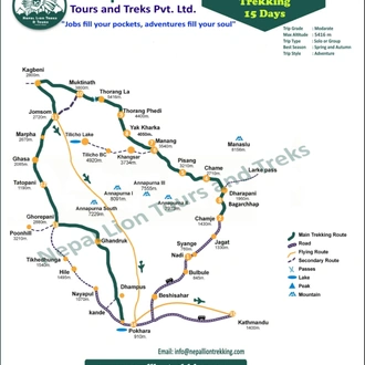 tourhub | Nepal Lion Tours and Treks | Annapurna Circuit Trek 15 Days | Tour Map