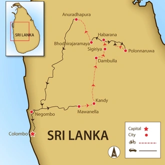 tourhub | SpiceRoads Cycling | Sri Lanka Heritage by Bicycle | Tour Map