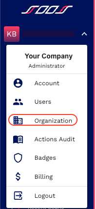 SOOS left navigation 
 menu indicating location of access to Organizatin page