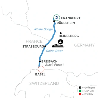 tourhub | Avalon Waterways | The Best of the Rhine with 2 Nights in Frankfurt (Tranquility II) | Tour Map