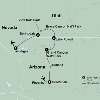 tourhub | Collette | Canyon Country featuring Arizona & Utah | Tour Map