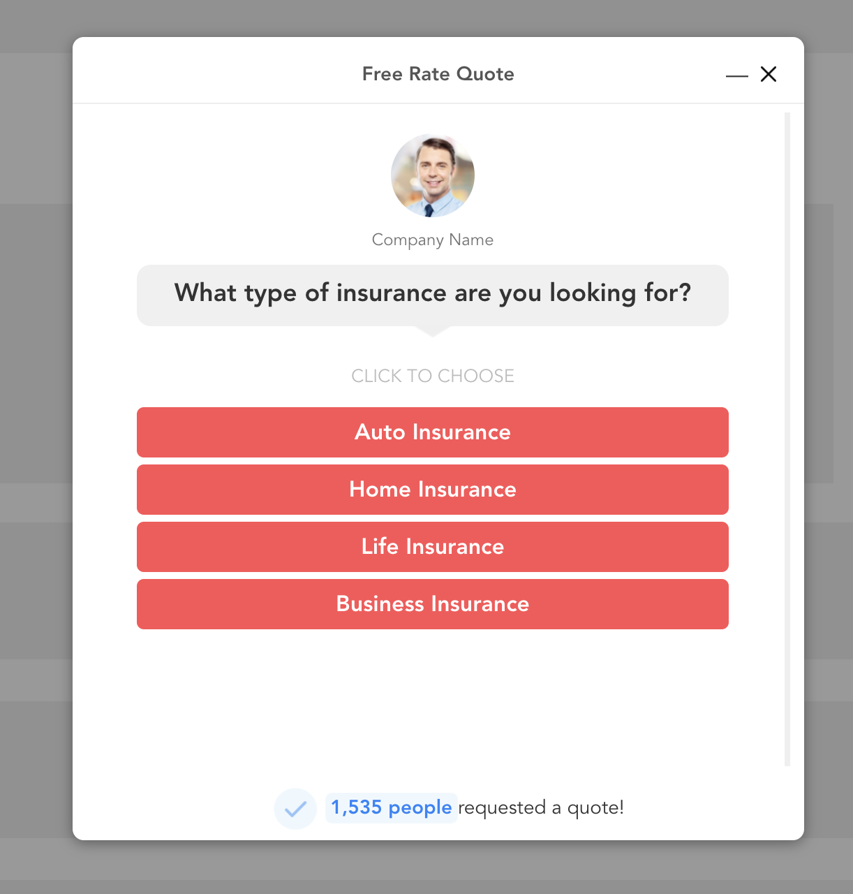 Conversational form for insurance company