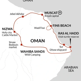 tourhub | Explore! | Mountains, Deserts and Coast of Oman | Tour Map