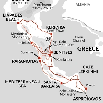 tourhub | Explore! | Walking the Corfu Trail (South) | Tour Map