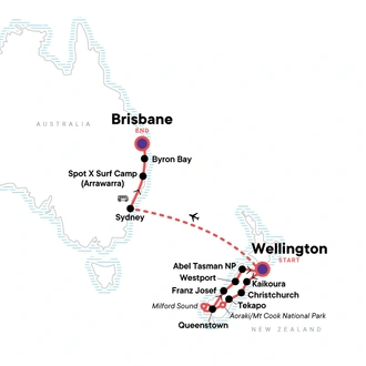 tourhub | G Adventures | Australia And New Zealand: Bushwalks & Beaches | Tour Map