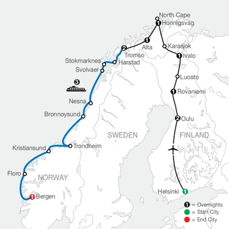tourhub | Globus | Top of Scandinavia with Arctic Circle with Coastal Cruise | Tour Map